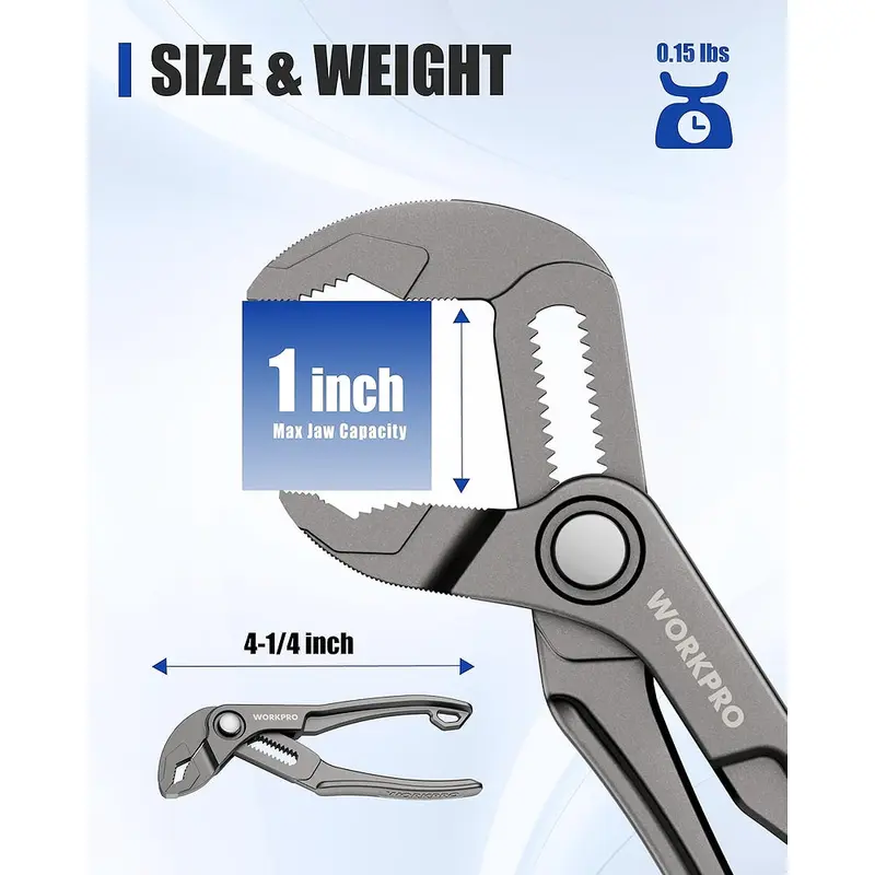 WORKPRO Mini-Wasserpumpenzange, 4-Zoll-Gelenkzange mit Rillenprofil, schnell einstellbare Zange mit 15-Positionen-Schnellverriegelung, V-förmiger Backen für sicheren Griff auf verschiedenen Oberflächen, Allzweckzange für beengte Platzverhältnisse und vielseitige Anwendungen 2