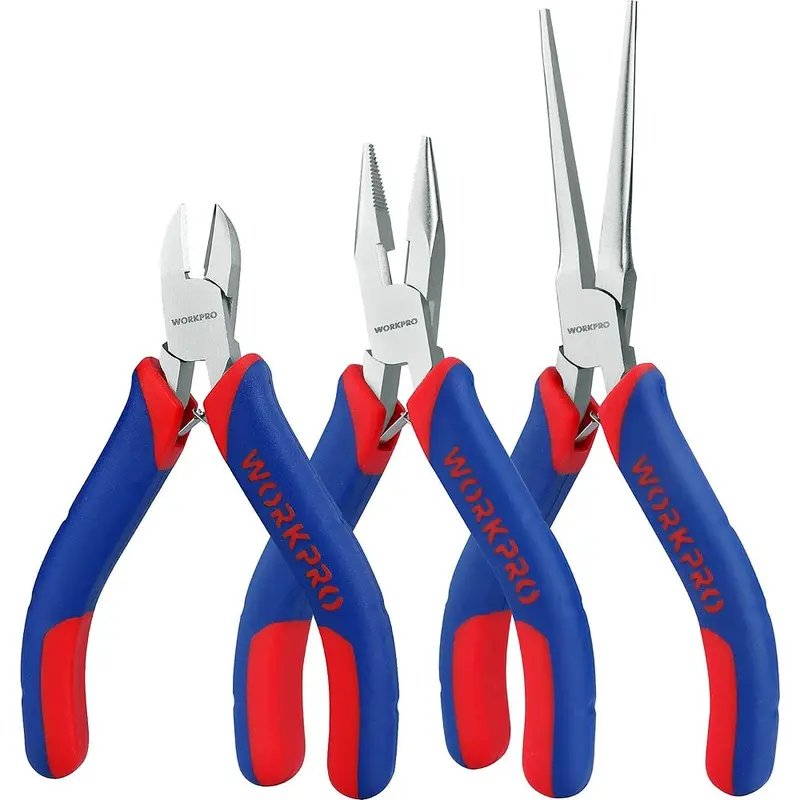 WORKPRO Mini-Zangen-Set, 3-teilig: 4"-Abisolierzange, 5"-Spitzzange, 6"-Nadelspitzzange – ideal für Bastelarbeiten, Reparaturen an elektronischen Geräten