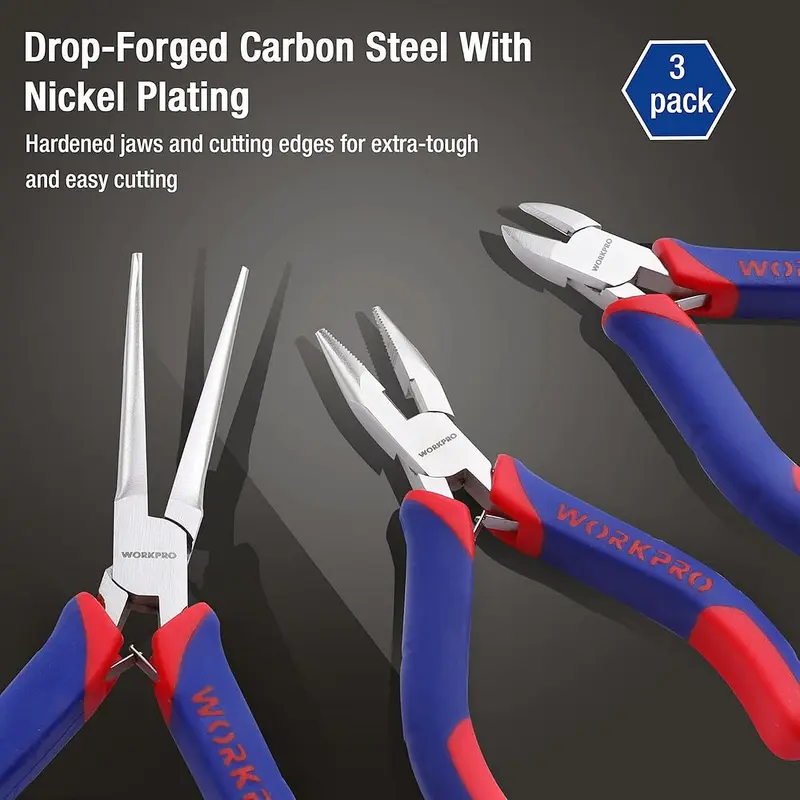 WORKPRO Mini-Zangen-Set, 3-teilig: 4"-Abisolierzange, 5"-Spitzzange, 6"-Nadelspitzzange – ideal für Bastelarbeiten, Reparaturen an elektronischen Geräten