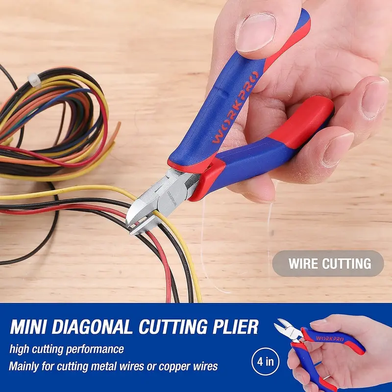 WORKPRO Mini-Zangen-Set, 3-teilig: 4"-Abisolierzange, 5"-Spitzzange, 6"-Nadelspitzzange – ideal für Bastelarbeiten, Reparaturen an elektronischen Geräten