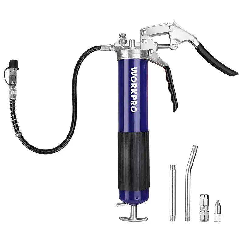WORKPRO-Pistolen-Grease-Gun-Set mit 45-cm-flexibler Schlauchleitung, 2 festen Rohren und 3 Düsen, Fassungsvermögen: 420 ml, Druckfestigkeit bis 275 bar