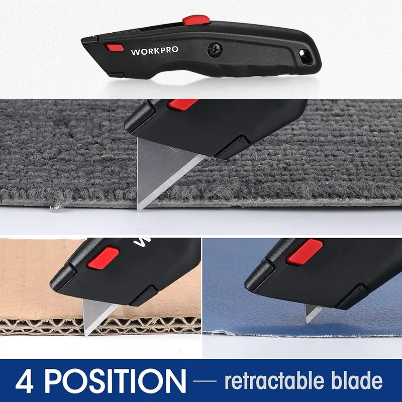 WORKPRO Premium-Universal-Messer, einziehbares, robustes Allmetall-Kartonmesser, Rasiermesser mit schnellem Klingentausch und 10 Ersatzklingen