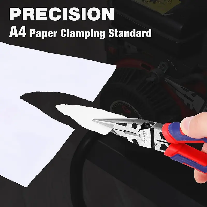 WORKPRO Premium-Zangen mit langem Schnabel, 20 cm (8 Zoll), präzise Papierklammer, robust aus Chrom-Vanadium-Stahl, große weiche Griffe mit Drahtschneider, lange Zangen zum Schneiden, Modell W031269 2