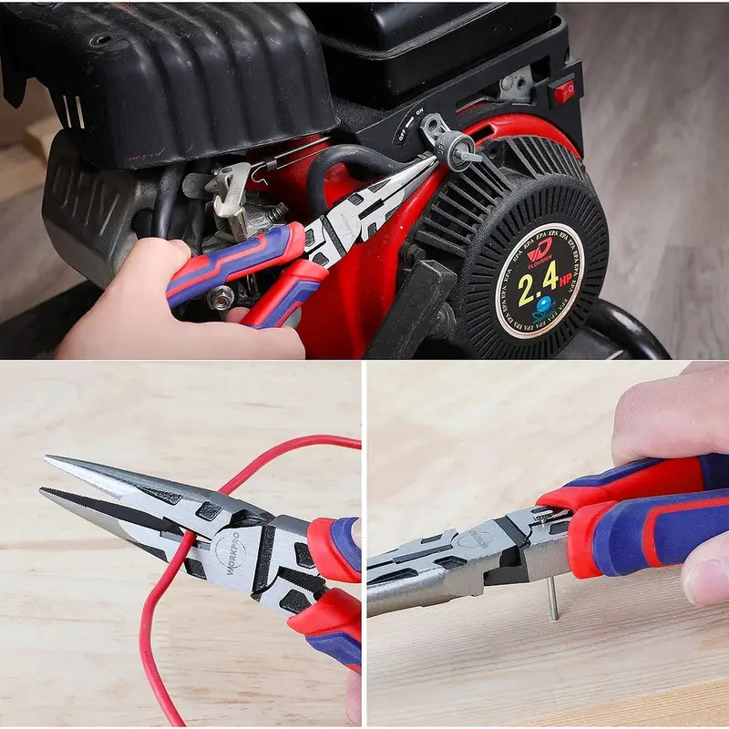 WORKPRO Premium-Zangen mit langem Schnabel, 20 cm (8 Zoll), präzise Papierklammer, robust aus Chrom-Vanadium-Stahl, große weiche Griffe mit Drahtschneider, lange Zangen zum Schneiden, Modell W031269