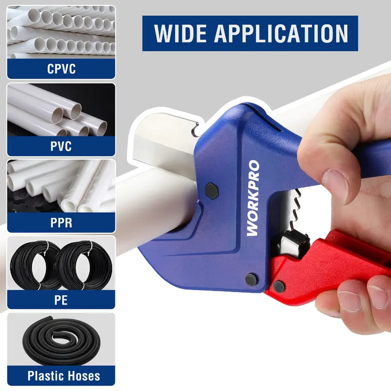 WORKPRO Ratschen-Rohrschneider aus PVC, schneidet bis zu 1-5/8" (ca. 42 mm) und 2-1/2" PEX-Rohre