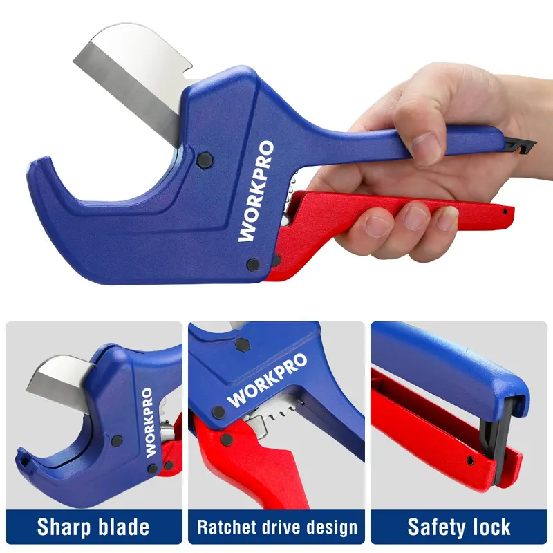 WORKPRO Ratschen-Rohrschneider aus PVC, schneidet bis zu 1-5/8" (ca. 42 mm) und 2-1/2" PEX-Rohre