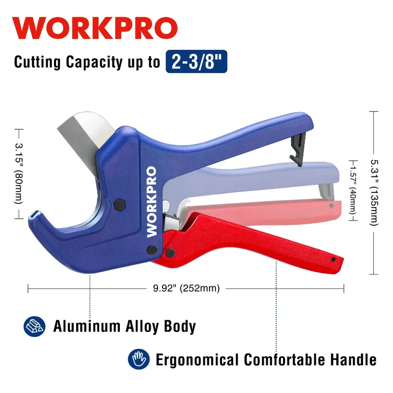 WORKPRO Ratschen-Rohrschneider aus PVC, schneidet bis zu 1-5/8" (ca. 42 mm) und 2-1/2" PEX-Rohre