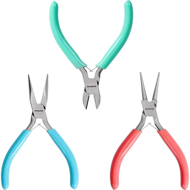 WORKPRO-Schmuckzangen-Set, 3-teilig – Schmuckherstellungswerkzeugset mit Mini-Spitzzange / Kettenzange, Rundzange und Drahtschneider für Schmuckreparaturen, DIY-Bastelarbeiten und Schmuckherstellungs-Zubehör