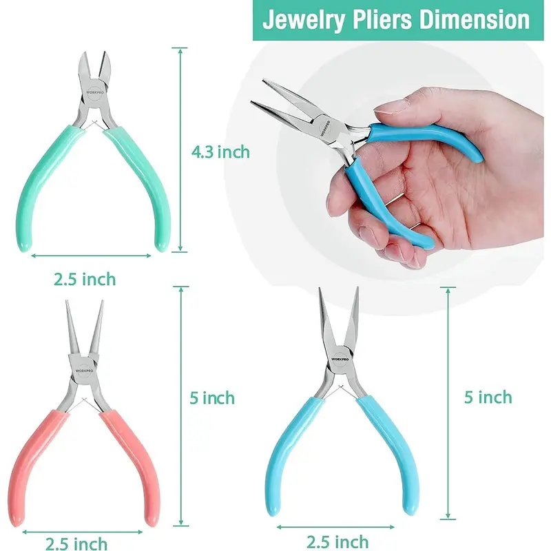 WORKPRO-Schmuckzangen-Set, 3-teilig – Schmuckherstellungswerkzeugset mit Mini-Spitzzange / Kettenzange, Rundzange und Drahtschneider für Schmuckreparaturen, DIY-Bastelarbeiten und Schmuckherstellungs-Zubehör 2