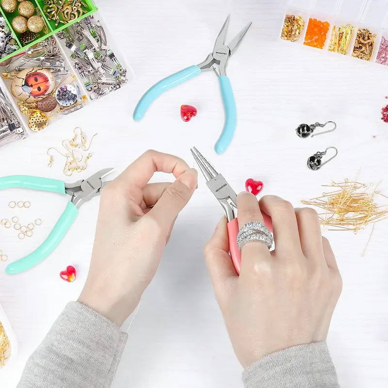 WORKPRO-Schmuckzangen-Set, 3-teilig – Schmuckherstellungswerkzeugset mit Mini-Spitzzange / Kettenzange, Rundzange und Drahtschneider für Schmuckreparaturen, DIY-Bastelarbeiten und Schmuckherstellungs-Zubehör