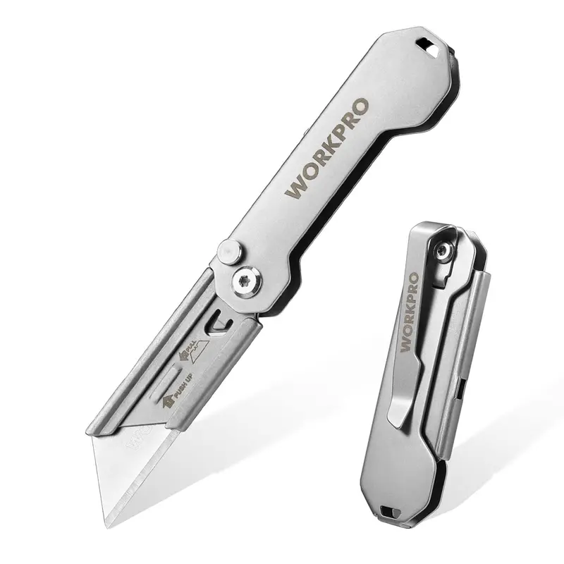 WORKPRO Schnellwechsel-Taschenmesser mit Klappfunktion – Mini-Klappmesser aus rostfreiem Stahl mit Gürtelclip