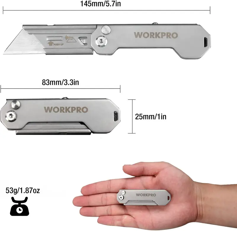 WORKPRO Schnellwechsel-Taschenmesser mit Klappfunktion – Mini-Klappmesser aus rostfreiem Stahl mit Gürtelclip 2