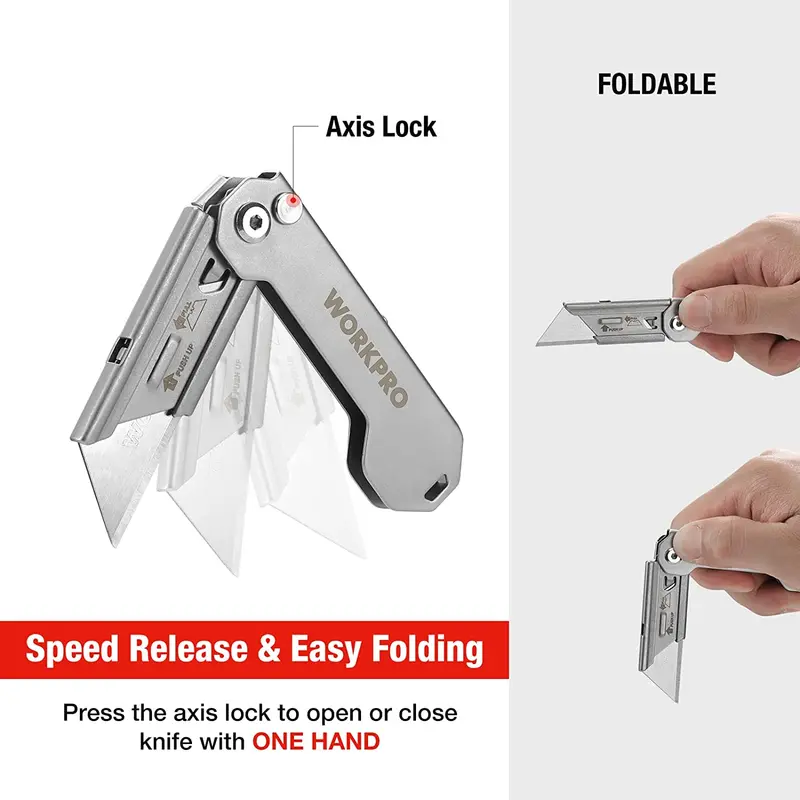 WORKPRO Schnellwechsel-Taschenmesser mit Klappfunktion – Mini-Klappmesser aus rostfreiem Stahl mit Gürtelclip
