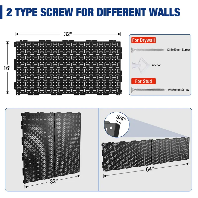WORKPRO schwarzes Metall-Stahl-Pegboard für Garagenwände – Wandorganizer