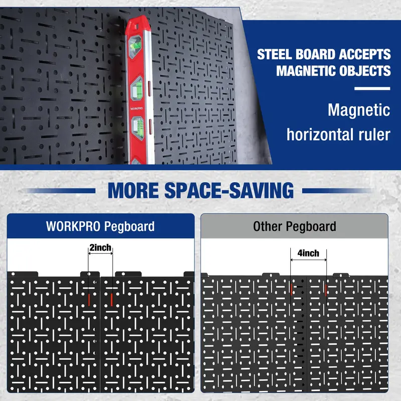 WORKPRO schwarzes Metall-Stahl-Pegboard für Garagenwände – Wandorganizer