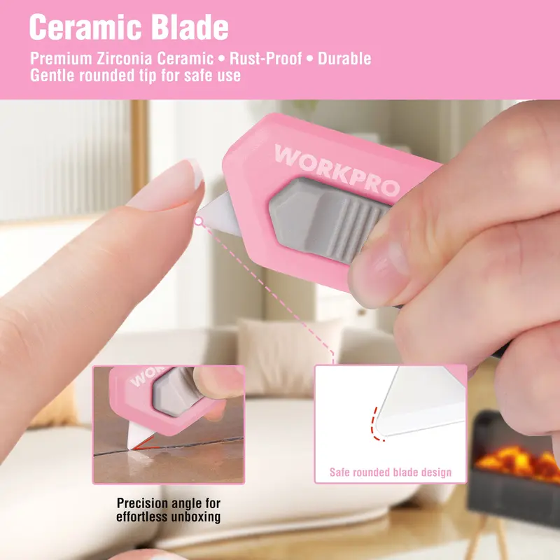 WORKPRO Sicherheits-Cutter mit Keramik-Klinge und Magnetverschluss, inkl. 2 Klingen, Rosa