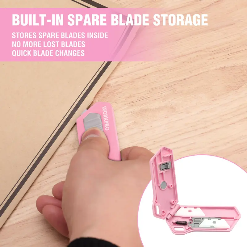 WORKPRO Sicherheits-Cutter mit Keramik-Klinge und Magnetverschluss, inkl. 2 Klingen, Rosa
