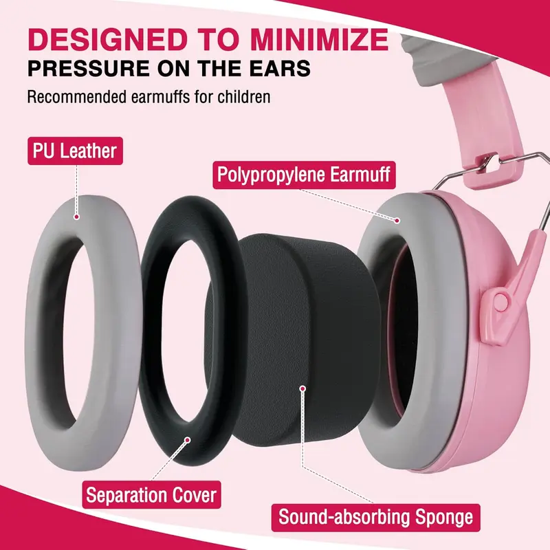 WORKPRO Sicherheits-Ohrstöpsel, Schalldämmung 25 dB, Geräuschunterdrückende Kopfhörer für Kinder – Rosa Band