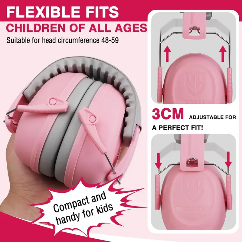 WORKPRO Sicherheits-Ohrstöpsel, Schalldämmung 25 dB, Geräuschunterdrückende Kopfhörer für Kinder – Rosa Band