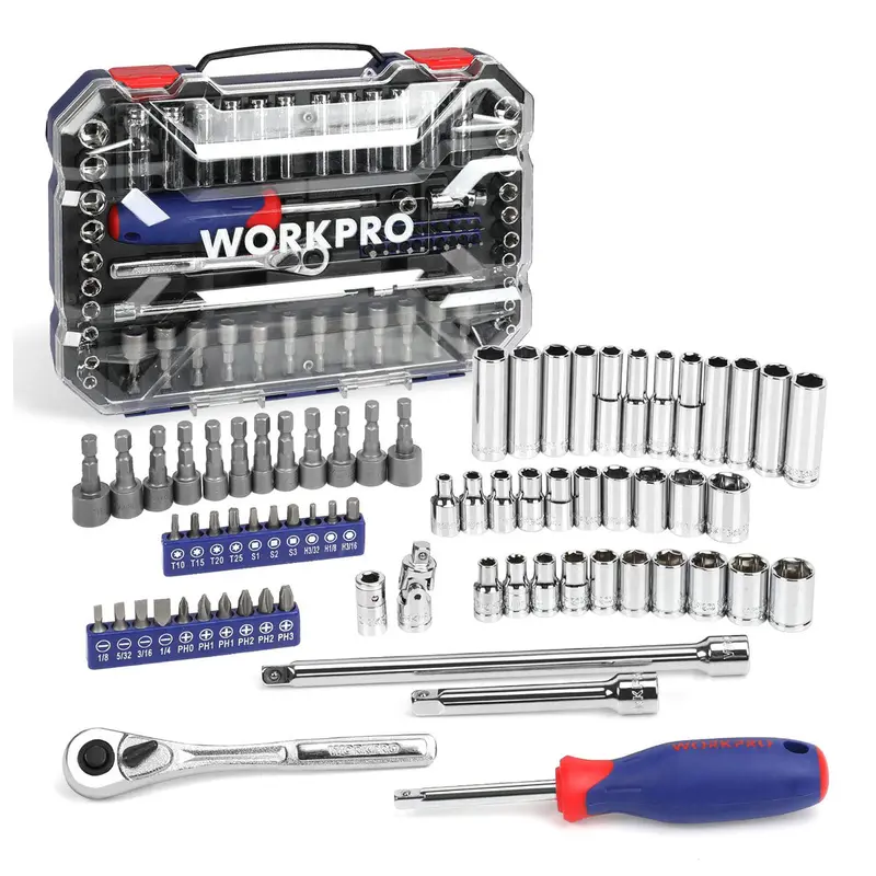WORKPRO Steckschlüssel-Set, 70-teilig, 1/4-Zoll-Antrieb mit Schnellspann-Ratsche, metrisch und SAE