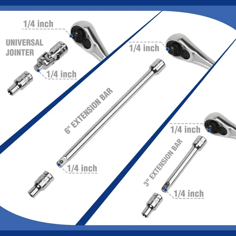 WORKPRO Steckschlüssel-Set, 70-teilig, 1/4-Zoll-Antrieb mit Schnellspann-Ratsche, metrisch und SAE