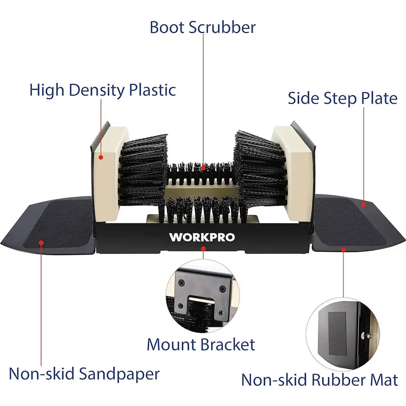 WORKPRO Stiefelbürste mit Kratzer für den Außenbereich, Schuhreinigungsbürste, Stiefelreiniger mit Klappen, robuste Stiefelreinigungsbürste 2
