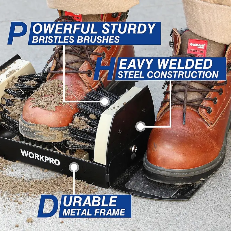 WORKPRO Stiefelbürste mit Kratzer für den Außenbereich, Schuhreinigungsbürste, Stiefelreiniger mit Klappen, robuste Stiefelreinigungsbürste