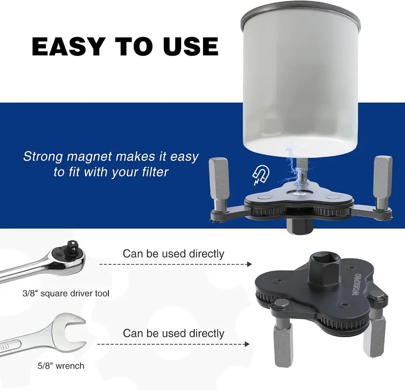 WORKPRO Universal-Ölfilter-Schlüssel, verstellbar, magnetisch – Ölfilter-Entfernungswerkzeug, Set für Ölwechsel, ideal für Motorfilter, Leitungen und Armaturen