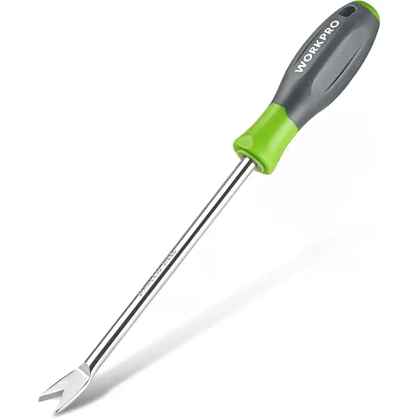 WORKPRO Unkrautstecher „Löwenzahn“ 29 cm mit weichem Griff, hochglanzpolierter Edelstahl-Garten-Unkrautentferner, zweizinkiger Gabel-Unkrautstecher für Rasen, Ackerland, Umpflanzen und Gartenarbeit