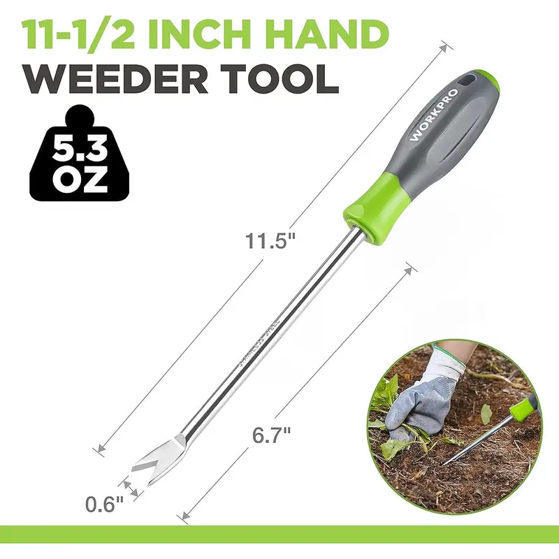 WORKPRO Unkrautstecher „Löwenzahn“ 29 cm mit weichem Griff, hochglanzpolierter Edelstahl-Garten-Unkrautentferner, zweizinkiger Gabel-Unkrautstecher für Rasen, Ackerland, Umpflanzen und Gartenarbeit 2