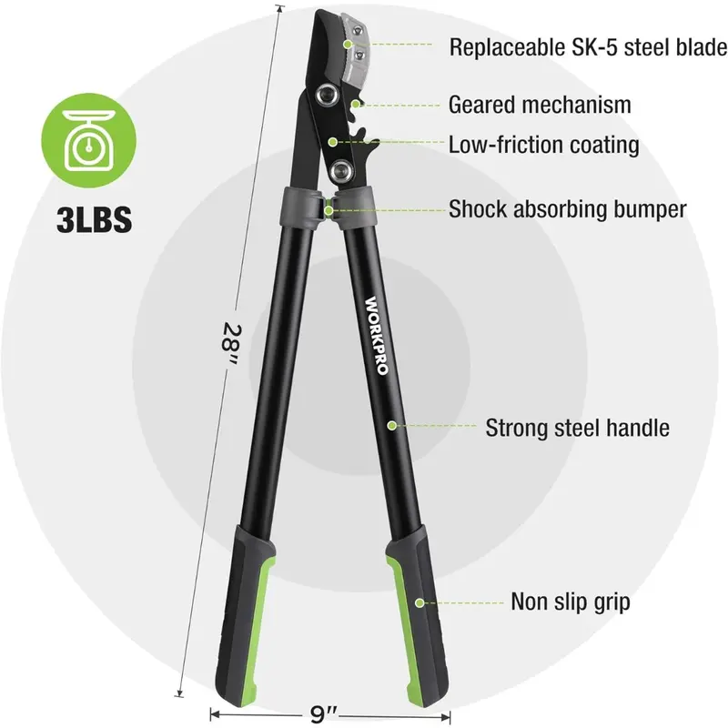 WORKPRO verstellbare Gartenschere mit Amboss, 63–94 cm (25–37 Zoll), robuste Astschere für Garten und Baum 2