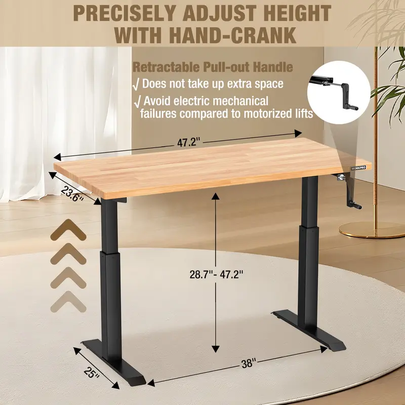 WORKPRO verstellbare Werkbank, 120 × 60 cm, mit Kurbelgestell, Tragkraft bis 136 kg