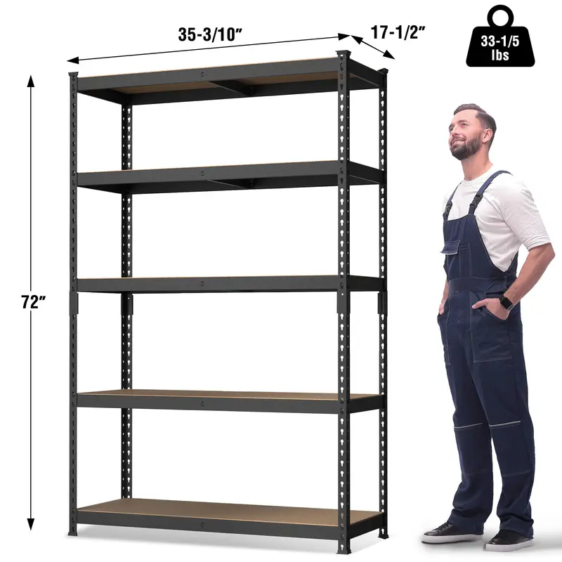 WORKPRO verstellbares 5-Ebenen-Stahlregal, 35,3" B x 17,5" T x 72" H, robustes Regal mit MDF-Platten, Gesamtlastkapazität bis zu 748 kg 2