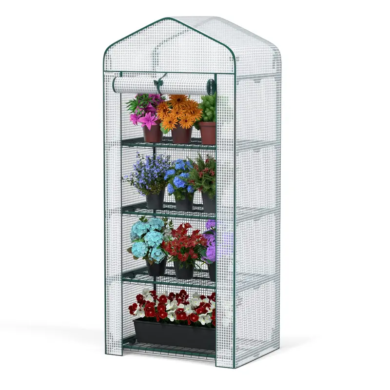 WORKPRO Weißer 4-stufiger tragbarer Regalständer für Gartenarbeit, Pflanzen und Mini-Gewächshaus, 68,6 cm (L) × 48,3 cm (B) × 160 cm (H)