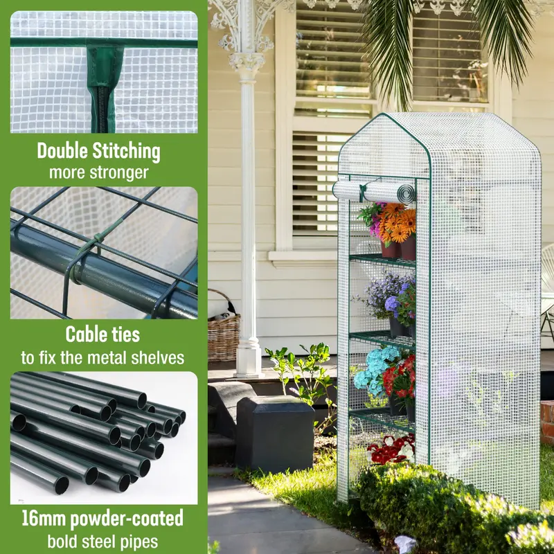 WORKPRO Weißer 4-stufiger tragbarer Regalständer für Gartenarbeit, Pflanzen und Mini-Gewächshaus, 68,6 cm (L) × 48,3 cm (B) × 160 cm (H)