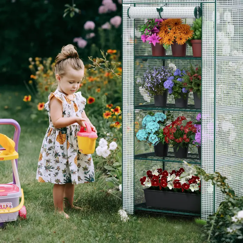 WORKPRO Weißer 4-stufiger tragbarer Regalständer für Gartenarbeit, Pflanzen und Mini-Gewächshaus, 68,6 cm (L) × 48,3 cm (B) × 160 cm (H)