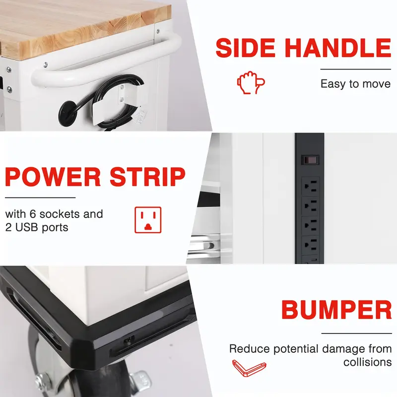 WORKPRO Werkzeug-Schrank mit Rollen, 62" x 20", 7 Schubladen und 2 Türen, mit Steckdosenleiste und Verriegelungssystem – Tragfähigkeit bis zu 454 kg