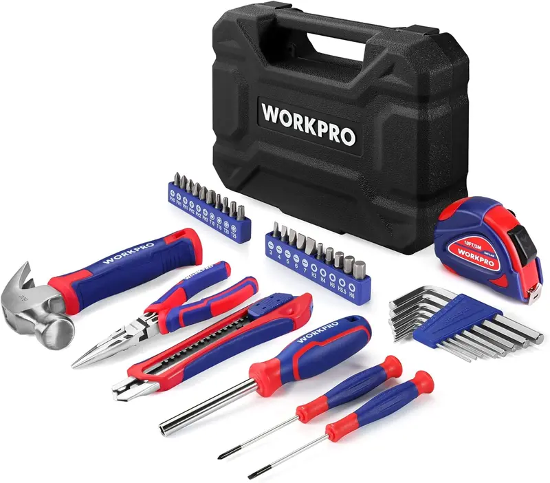 WORKPRO Werkzeugset, 35-teilig, Werkzeugkasten, komplett ausgestattet, Alltagswerkzeuge mit Schraubendreher, Zange, Maßband und Innensechskantschlüsseln für Heimbedarf – Geschenk für DIY-Anfänger