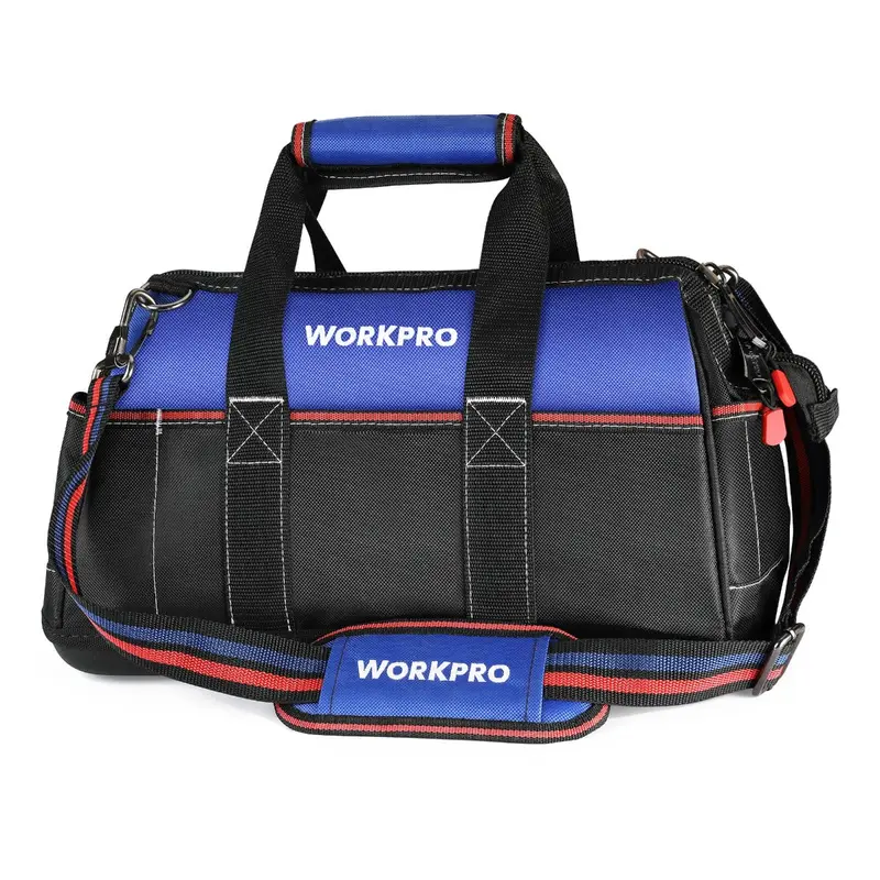 WORKPRO Werkzeugtasche mit extra breitem Eingang, 40 cm (16 Zoll), robuste Stoff-Werkzeugtasche mit wasserdichter, geformter Bodenplatte und verstellbarem Schultergurt