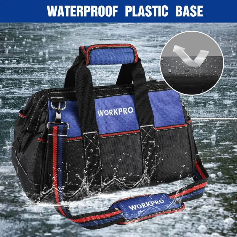WORKPRO Werkzeugtasche mit extra breitem Eingang, 40 cm (16 Zoll), robuste Stoff-Werkzeugtasche mit wasserdichter, geformter Bodenplatte und verstellbarem Schultergurt