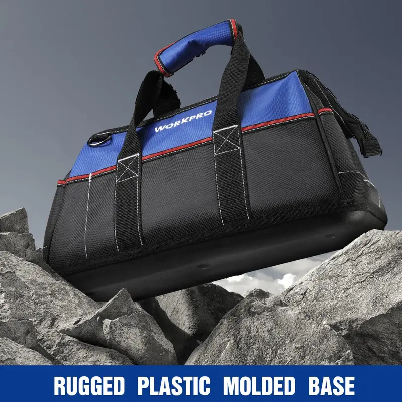 WORKPRO Werkzeugtasche mit extra breitem Eingang, 40 cm (16 Zoll), robuste Stoff-Werkzeugtasche mit wasserdichter, geformter Bodenplatte und verstellbarem Schultergurt