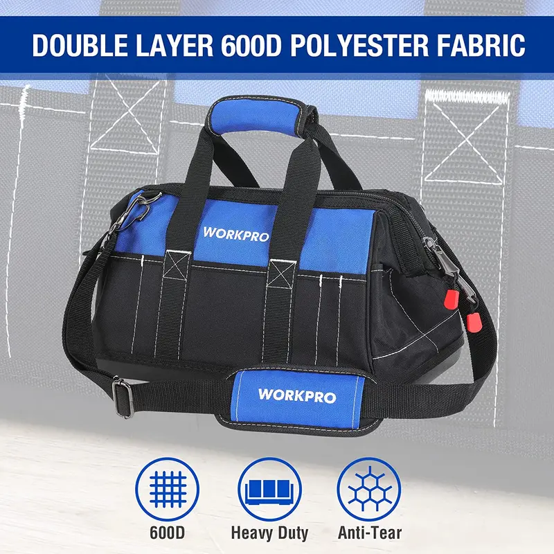WORKPRO Werkzeugtasche mit extra breitem Mund, 40 cm, wasserdichte, geformte Basis