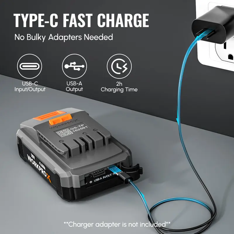 WORKPROX 20-V-4,0-Ah-Li-Ionen-Akku mit USB-C-Schnellladefunktion und LED-Anzeige 2