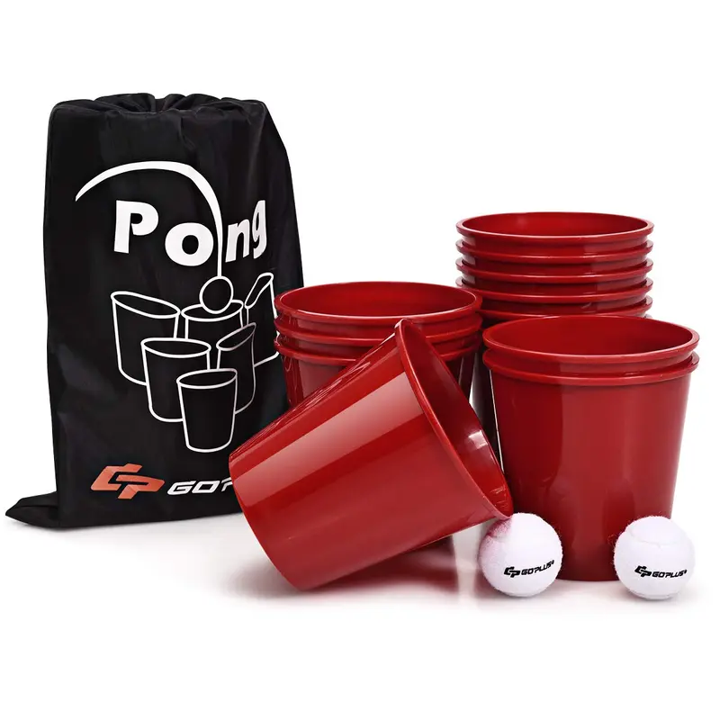 Yard-Pong-Spiel, Riesiges Pong-Spiel-Set mit 12 Eimern, 2 Bällen und einer Tragetasche