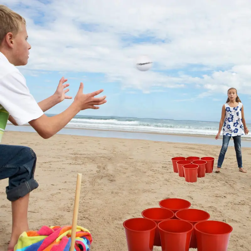 Yard-Pong-Spiel, Riesiges Pong-Spiel-Set mit 12 Eimern, 2 Bällen und einer Tragetasche 2