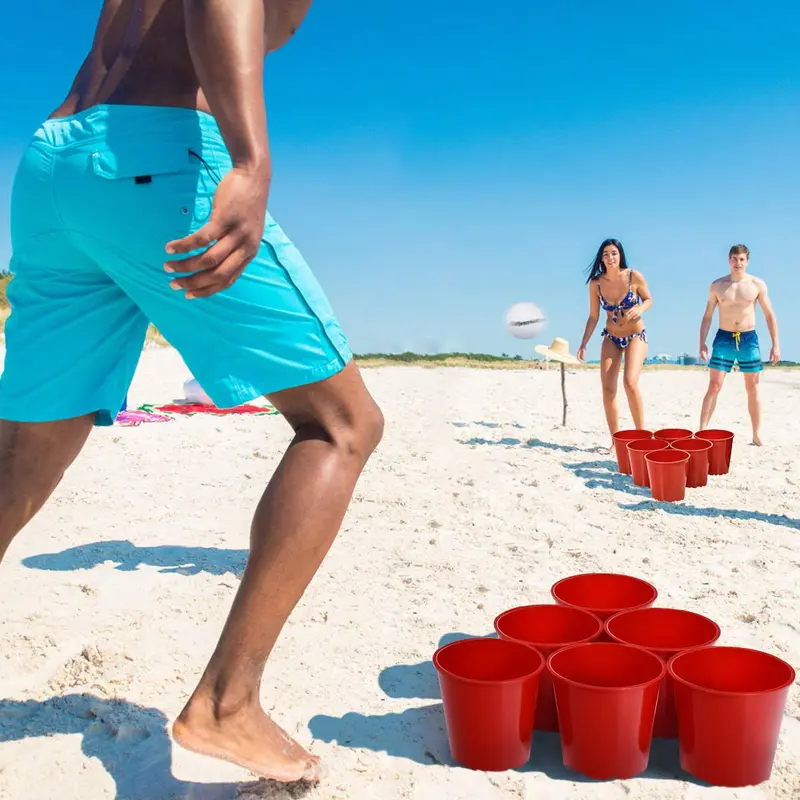 Yard-Pong-Spiel, Riesiges Pong-Spiel-Set mit 12 Eimern, 2 Bällen und einer Tragetasche
