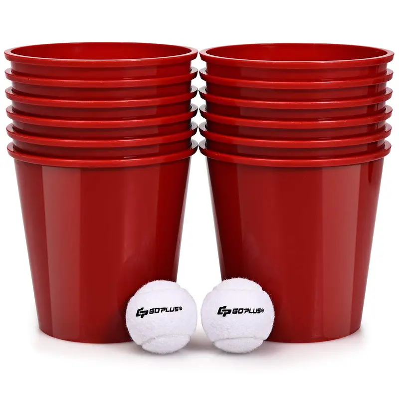 Yard-Pong-Spiel, Riesiges Pong-Spiel-Set mit 12 Eimern, 2 Bällen und einer Tragetasche